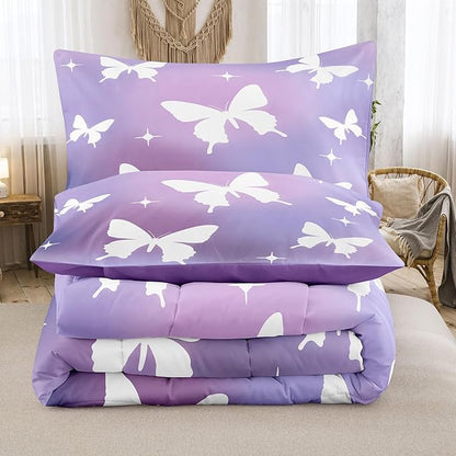 Tailor Shop Butterfly Comforter Sets Full Size,Purple Butterfly Bedding Sets for Girls Kids Teens with 2 Pillowcase…