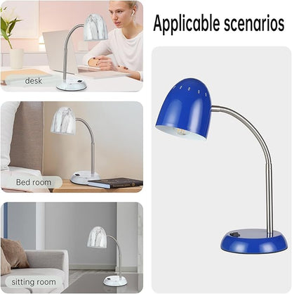Eye-Caring Table Lamp of Simple Designs Home E26 Led Screw Basic Metal Desk Lamp with Flexible Gooseneck Hose Neck Study Lamp for Bedroom Office Living Room Convenient On/Off Switch (Dark blue)