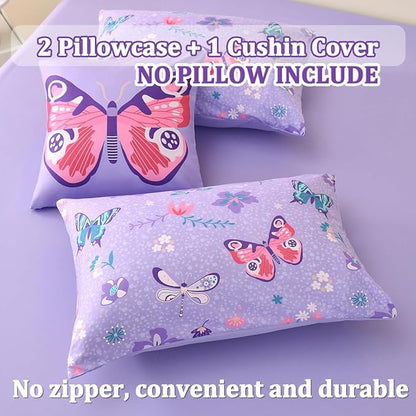 Butterfly Bedding Set Full, Purple Butterfly Comforter Set for Girls Kids Teens 6 pcs Bed in a Bag Full Bedding Sets for Girls