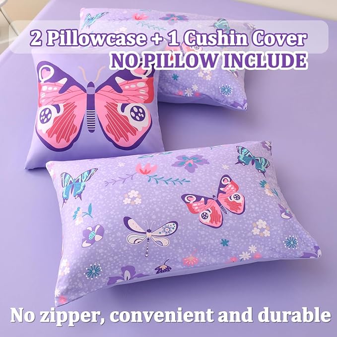 Butterfly Bedding Set Twin, Purple Butterfly Comforter Set for Girls Kids Teens 6 pcs Bed in a Bag Twin Bedding Sets for Girls