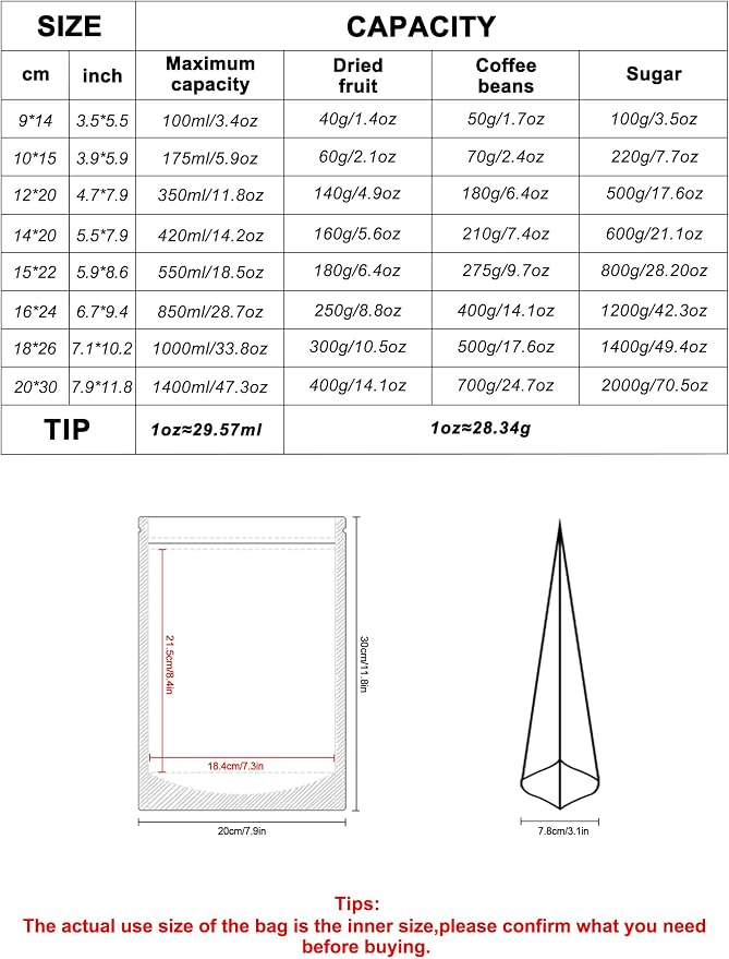FireKylin 100 PCS Stand Up Pouches,7.9" x 11.8" Paper Bags With Window Clear Front Pouches Resealable Zipper Food Storage Brown