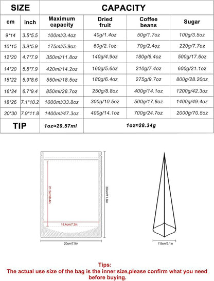 FireKylin 100 PCS Stand Up Pouches,7.9" x 11.8" Paper Bags With Window Clear Front Pouches Resealable Zipper Food Storage Brown