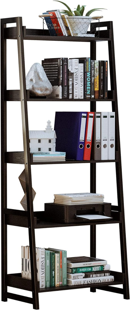 IRONCK Industrial Bookshelf 5-Tier, Bookcase Ladder Shelf, Storage Shelves Rack Shelf Unit, Accent Furniture Metal Frame, Home Office Furniture for Bathroom, Living Room