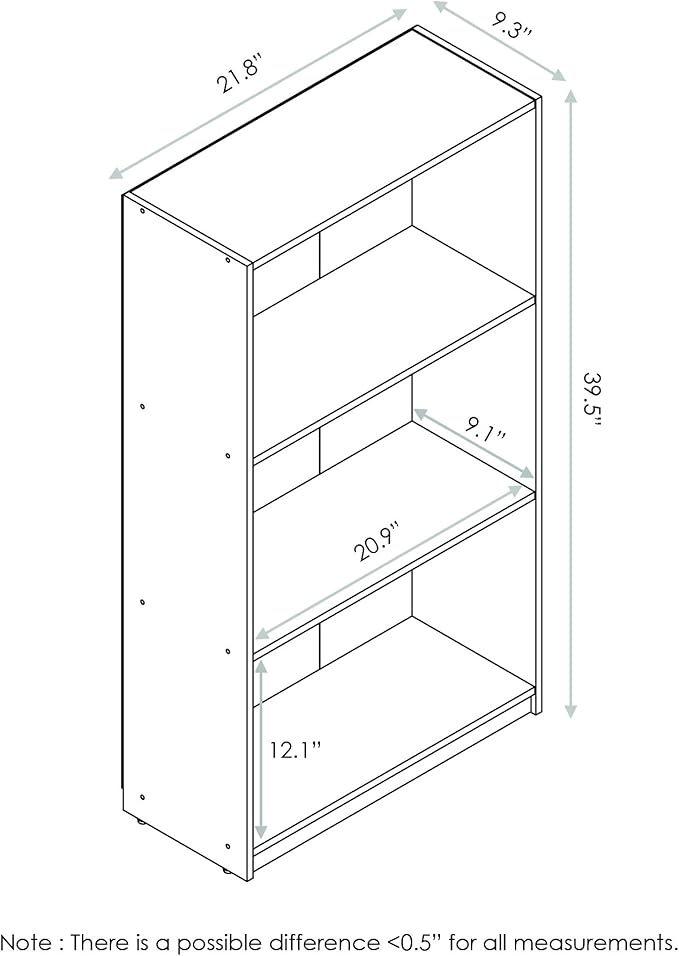 FURINNO Basic 3-Tier Bookcase Storage Shelves, Light Blue