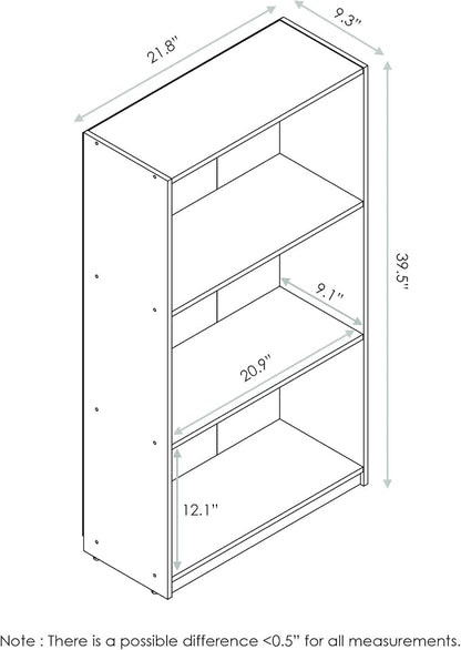 Furinno Basic 3-Tier Bookcase Storage Shelves, Dark Walnut