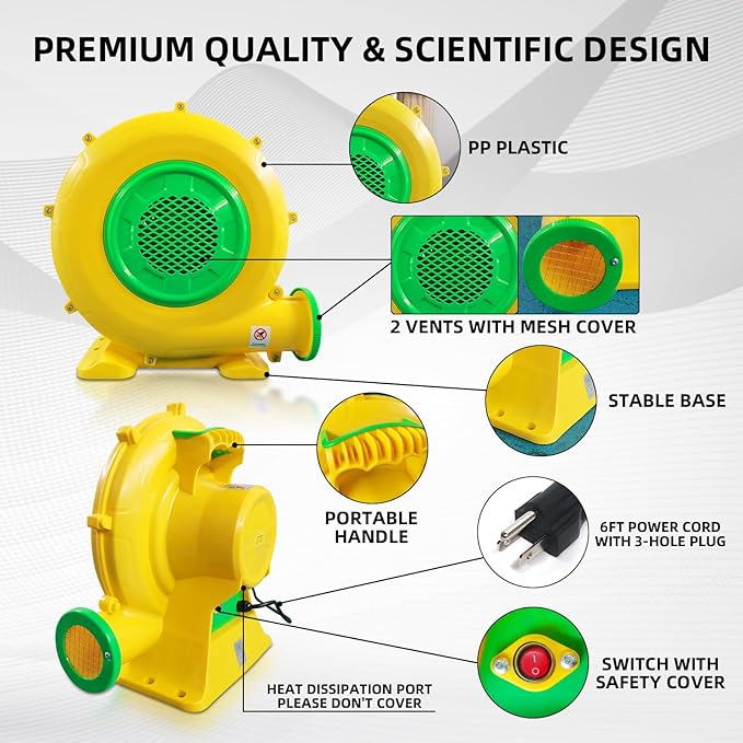 Air Blower, 480W 0.64HP Bounce House Blower, Portable Inflatable Bubble House Blower, Perfect for Inflatable Bounce House, Bouncy Castle, Jumper, Water Slid, Blower Corded(480 Watt 0.6HP)