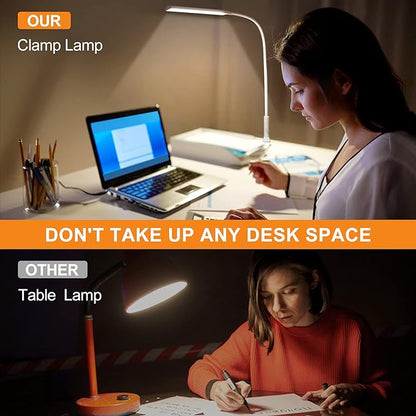 LED Desk Lamp, Swing Arm Table Lamp with Clamp, Flexible Gooseneck Task Lamp, Eye-Caring Architect Desk Light, 3 Modes 10 Brightness Levels, Memory Function Desk Lamps for Home Office, 10W
