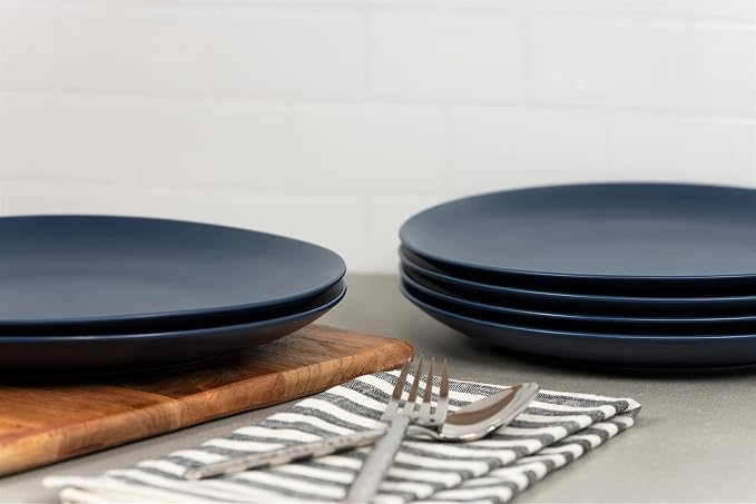 10 Strawberry Street Wazee Matte 10.5" Coupe Dinner Plate, Set of 6, Midnight Blue