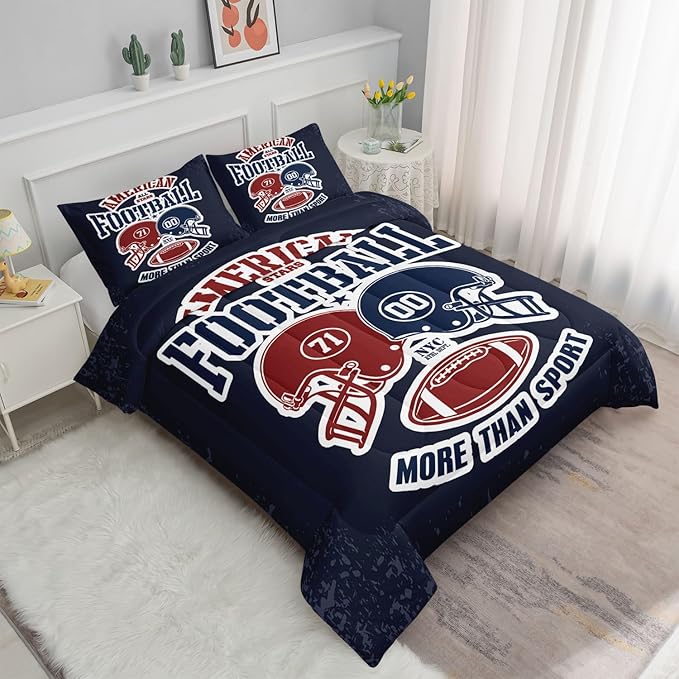 Datura home American Football Comforter Set Vintage Navy American Football Printed Quilt Bedding Set with 1 Comforter and 2 Pillowcases for Boys and Girls Bedroom All Season(Football Navy Twin)