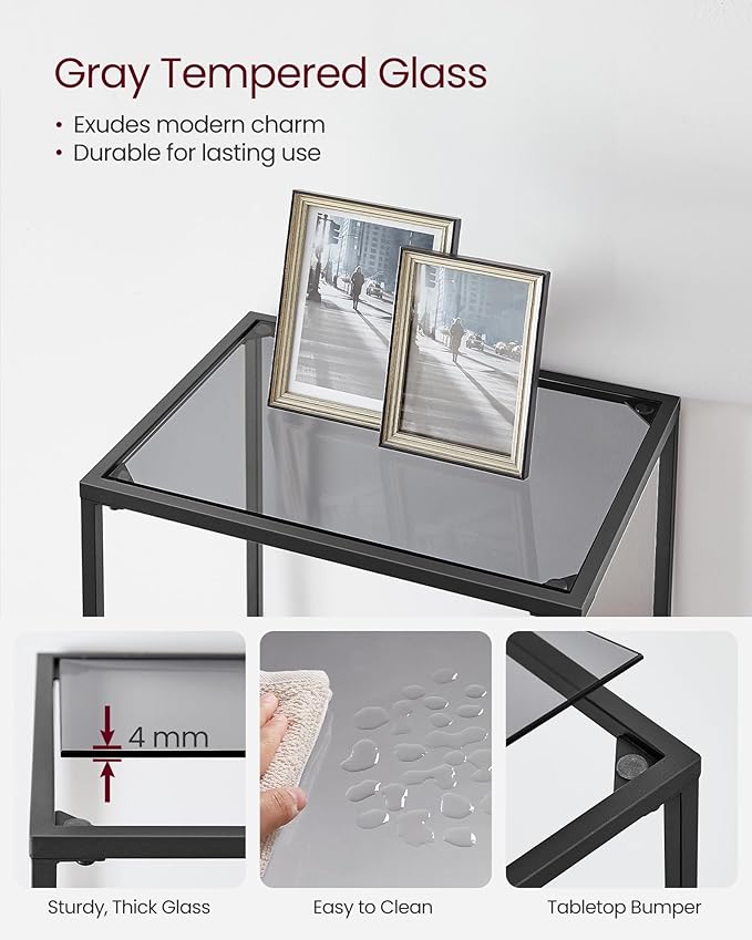 VASAGLE Bookcase, 6-Tier Bookshelf, Slim Shelving Unit for Bedroom, Bathroom, Home Office, Tempered Glass, Steel Frame, Ink Black and Slate Gray ULGT500G01