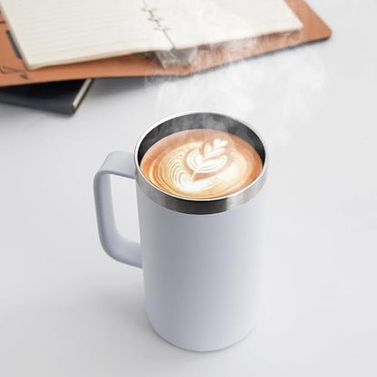 DOMICARE 24oz Mug with Handle and Lid, Stainless Steel Coffee Mug, Reusable Insulated Cup, Travel Mug with Handle, Double Wall Vacuum Coffee Tumbler for Men and Women, White, Pack 1