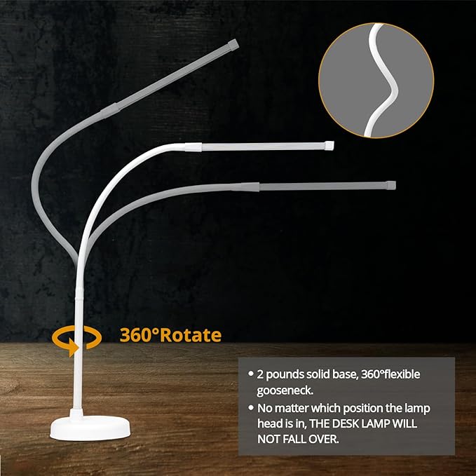 LED Desk Lamp, Swing Arm Architect Task Lamp with Long Flexible Gooseneck, Heavy Base, 3 Color Modes, 10 Brightness Levels, and USB Adapter, Desk Light for Home/Office/Drafting/Reading