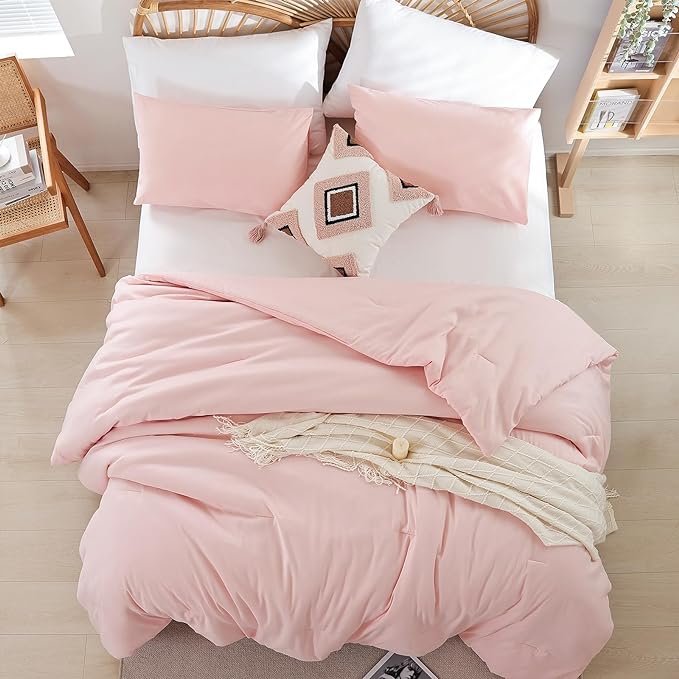 Pink Comforter Sets King Size Comforter Set 3 Piece Soft Microfiber Comforters Set for Women and Girls Blush Lightweight Alternative Comforter for All Season (1 Comforter, 2 Pillowcases)