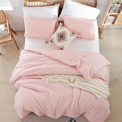 Blush Pink Comforter Set Twin Boho Pink Twin Comforter with 1 Pillowcases - Soft Lightweight Cozy Bedding Set for All Season - Beige Comforter Twin Size for Women Teens Kids