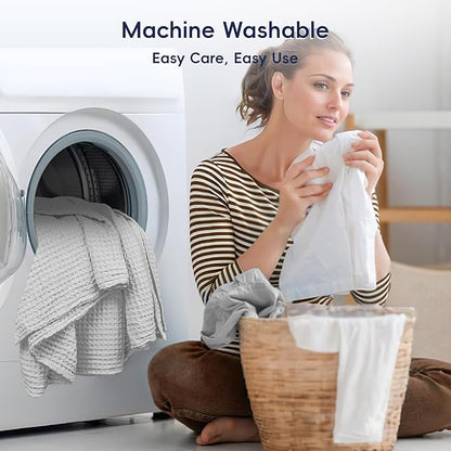 PHF Ultra Soft Waffle Weave Throw Blanket 50"x 60"- Washed Lightweight Breathable Cozy Woven Blanket for Bed - Aesthetic Decor for Couch Bedding Sofa Home Car - Light Grey