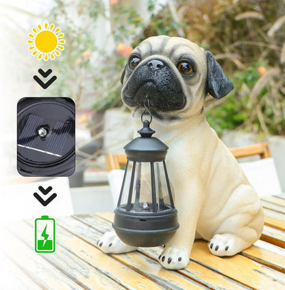 Solar Dog Garden Statues, Pug Garden Statue with Lantern Lights Outdoor | Pug Gifts for Pug Lovers, Dog Figurines with Warm Glow for Indoor Patio, Lawn, Yard Art Decoration and Garden Gift for Mom