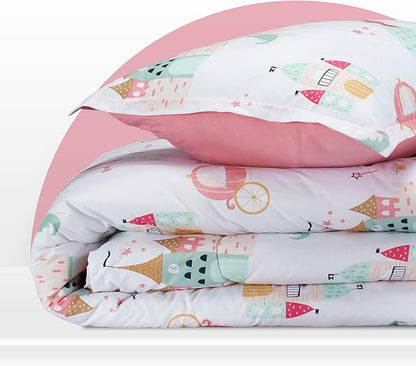 SLEEP ZONE Kids Bedding Twin Comforter Set - Super Soft & Cute Printed 2-Piece Comforter Set All Seasons for Boys, Girls, Fade Resistant, Machine Washable, Princess Castle