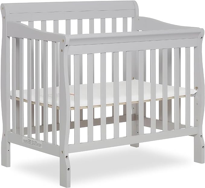 Aden 4-in-1 Convertible Mini Crib in Grey, Greenguard Gold Certified & Sunset 3” Extra Firm Fiber Crib Mattress, Greenguard Gold Certified, Waterproof Vinyl Cover, Baby Mattresses