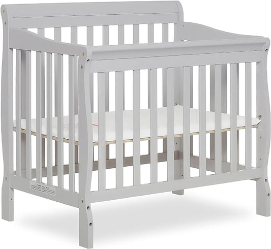 Aden 4-in-1 Convertible Mini Crib in Grey, Greenguard Gold Certified & Sunset 3” Extra Firm Fiber Crib Mattress, Greenguard Gold Certified, Waterproof Vinyl Cover, Baby Mattresses