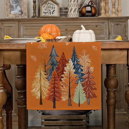 GEEORY Fall Watercolor Trees & Maple Leaves Table Runner 13x120 Inch, Rustic Farmhouse Autumn Thanksgiving Decor for Kitchen, Dining, Indoor/Outdoor Holiday Dinner Party Orange GT158-120