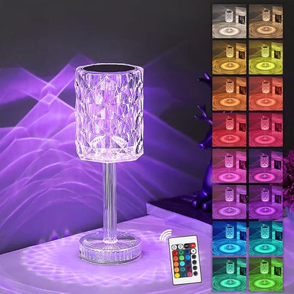 Portable Crystal Table Lamp,Acrylic Cordless LED Desk Lamp with Touch Control, 3 Color Touch Control Rechargeable Lamp, Night Light, Bedside Lamp,Dining Room Lamp (16 Color)