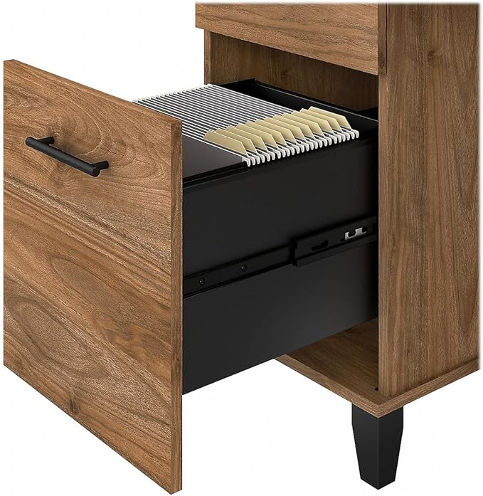 Bush Furniture Somerset 3 Position Sit L Shaped Desk with Hutch | Ergonomic Height Adjustable Standing Computer/Laptop Table for Home Office, 72W, Fresh Walnut