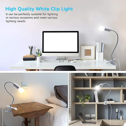 Desk Clip Lamp Holder,Clamp Clip on Light, E26/E27 Book Clamp Light Fixture,Clip Laptop Lamp 360° Flexible Grow Light Holder White 1pc
