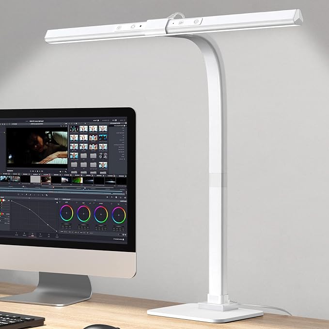 KableRika LED Desk Lamp, Architect Desk Lamps for Home Office, 12W Bright Modern Tall Table Lamp with Base, Dimmable&6 Color Modes, Auto-Dimming for Office Desk Lighting, Workbench, Monitor, Crafting