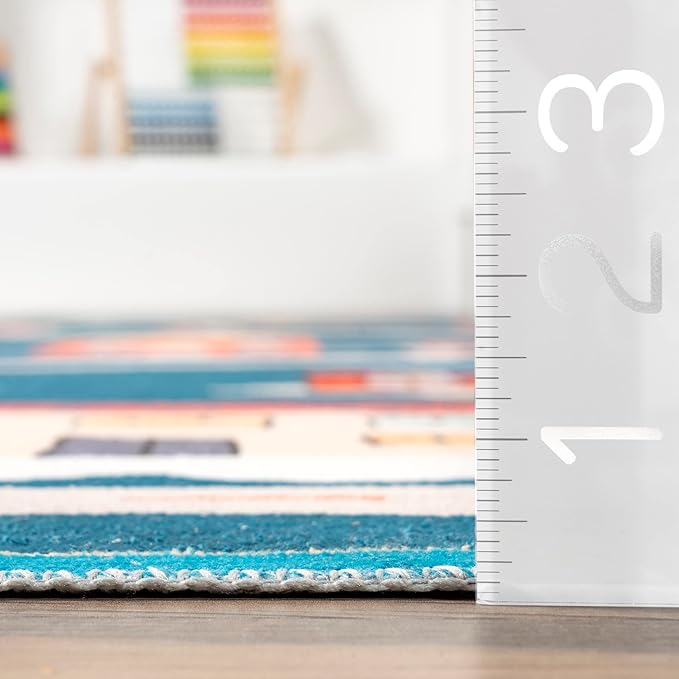 nuLOOM Zita Neighborhood Machine Washable Kids Ultra Thin Area Rug, 3' x 5', Blue Multi