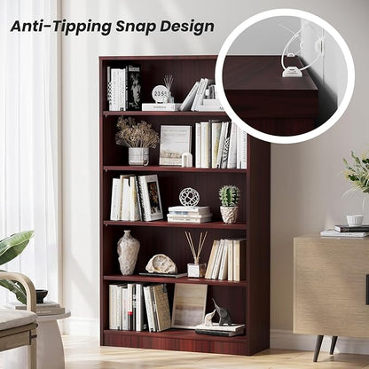 Farini 5 shelf boockase Display Bookcase Freestanding Wooden Bookshelves for Home Office Living Room,60 Inch Height,Mahogany