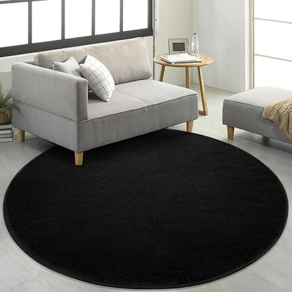 Round Area Rugs for Bedroom Living Room, 4x4 Black Super Soft Comfy Thickened Memory-Foam Indoor Circle Carpet, Modern Aesthetic Minimalist Carpet for Boys Girls Adults Nursery Home Décor