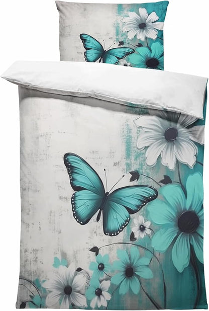 Butterfly Flowers Comforter Sets Queen Size, Vintage Floral Butterfly Kids Bedding Sets for girls Teens 3 Piece Bedroom Decor