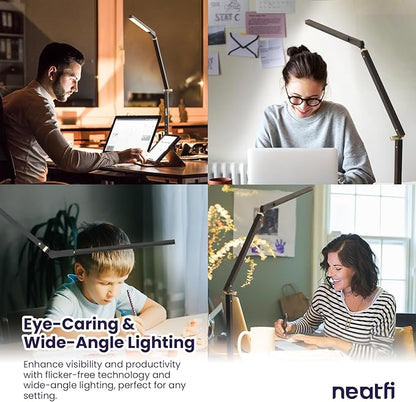 Neatfi LED Desk Lamp with Clamp, Touch & Remote Controlled, Stepless Dimming, 3 Color Modes, 3000-6000K, Detachable Shade, Flicker-Free, 360° Rotation, Wide Angle Lighting (Modern, Black)