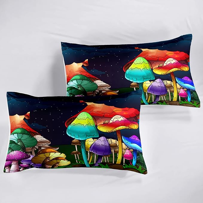Mushroom Girls Full Size Bedding Sets Fantasy Mushroom Full Size Kids Bedding Set Girl Full Size Mushroom Series Comforter Set Full Size Girls Bedding Set Room Decor, 1 Comforter+2 Pillowcases