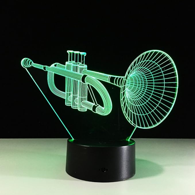 Trumpet Shape 3D Optical Illusion Lamp 7 Colors Change Timing Remote Control and Touch Button LED Table Desk Lamp for Home Bedroom Decoration