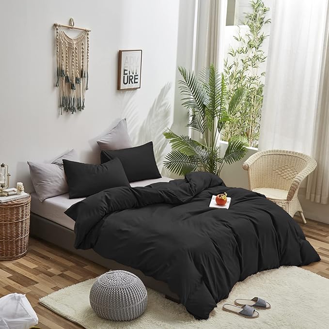Black Comforter King Plain Black Bedding Set Pure Black Bedding Soft Durable Comforter Set Men Lightweight Solid Black Blanket Women Breathable True Black Bed Comforter Set