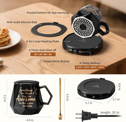 Coffee Mug Warmer Set Smart Electric Cup Candle Warmer for Desk Office | You're Awesome Mug Warmer Set, Desk Tea Beverage Heater Plate, 4 Temperature Setting & 8H Auto Shut Off, Women Birthday Gifts