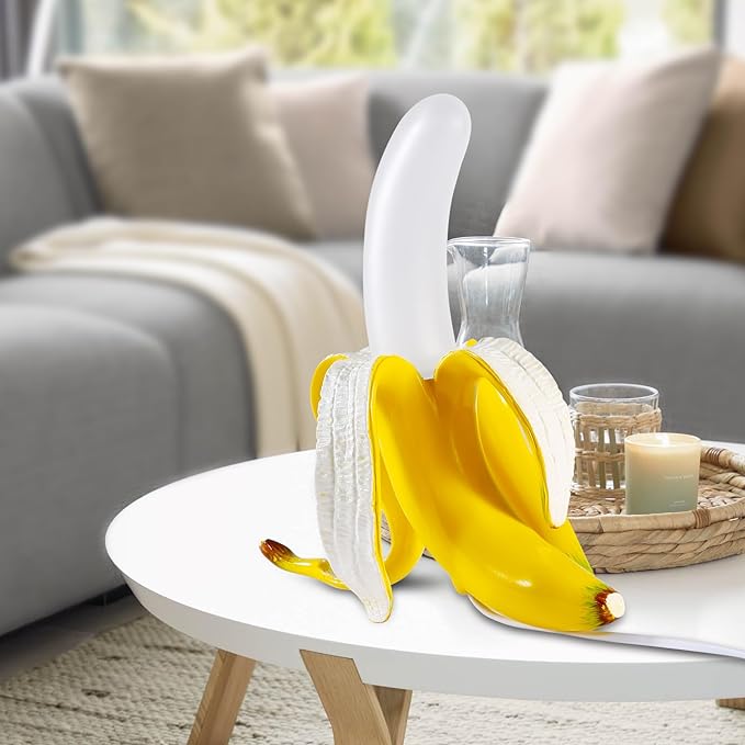 Modern Banana Table Lamp, Desk Lamp,Led Night Light Baking Finish Resin Banana Lighting Fixture for Living Room, Bedroom,Home Office,Kids Room (Standing)