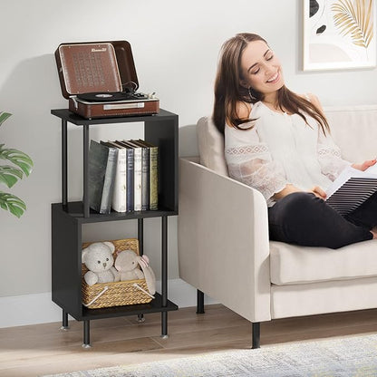 3 Tier Modern Bookshelf, S-Shaped Bookcase,Small Book Shelf for Small Spaces, Unique Bookshelf for Storage Organizer Living Room Bedroom Home Office, Black