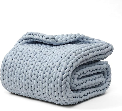 YnM Cooling Chunky Throw Blanket, Medium-Weight, Hand Knitted, Skin Friendly, Ventilated and Breathable, Machine Washable, Home Décor Piece for Couch, Sofa and Bed (Azure Blue, 60x80 Inch)