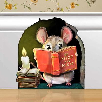 Mouse Reading Book Wall Sticker Decal – Kids Room, Classroom, Home Decor, Bookcase, Book Lover Gift, Children's Bedroom, Nursery, Cute Mouse, MICESTERPIECE