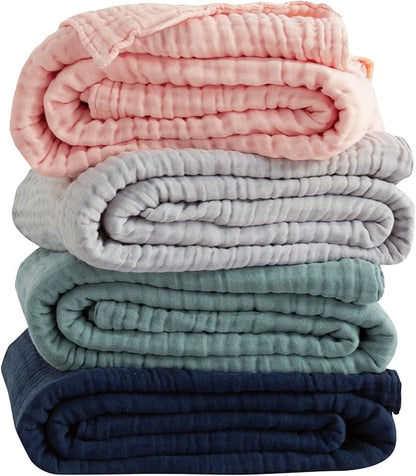 EMME Cotton Throw Blanket for Couch Soft Muslin Blankets 50"x60" Lightweight Breathable Blanket All Season Gauze Blanket, Light Grey