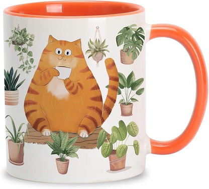 Hyturtle Cute Orange Cat Coffee Mug Gifts For Cat Mom, Plant Decor Gifts | Birthday Christmas Gift for Plant Lovers, Gardeners, Premium 11oz Two Tone Orange Ceramic Tea Cup, Perfect for Daily Drinks