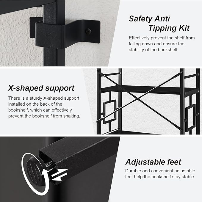 HOMISSUE Tall Bookshelf, Industrial 6-Tier Bookshelf with Unique Design, Open Bookshelves and Bookcases,Black
