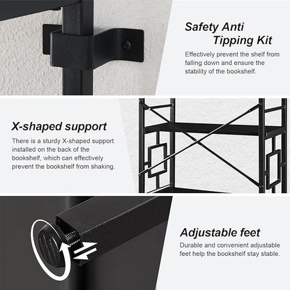 HOMISSUE Tall Bookshelf, Industrial 6-Tier Bookshelf with Unique Design, Open Bookshelves and Bookcases,Black