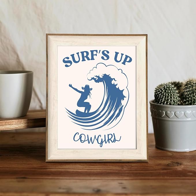 XOCUUI Coastal Cowgirl Wall Art,Coquette Blue Cowgirl Boots Posters，Blue Beachy Cowgirl Room Decor,Preppy Aesthetic Pictures Prints for Teen Girl Dorm Apartment Decoration 8x10 (Unframed)