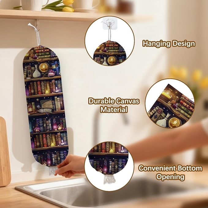 Magic Bookshelf Plastic Bag Holder Dispenser, Plastic Grocery Bag Organizer & Wall Mount Paper Trash Bags Saver Storage for Kitchen Home Pantry Decor, Kitchen Decor Shopping Bags Storage Dispenser