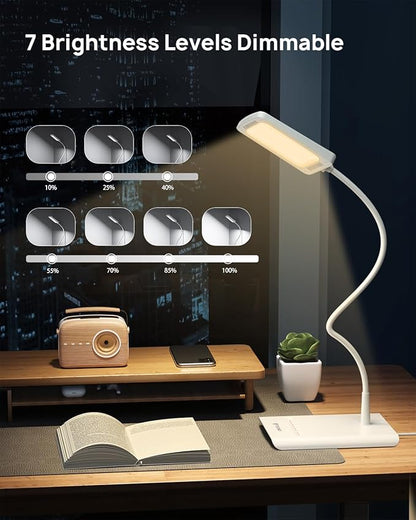 TROND LED Desk Lamp for Home Office, 3 Color Modes 7 Brightness, Dimmable Table Lamp, Eye Caring Reading Light, Gooseneck, Touch Control, 900LM Bright Desk Light for Study Task Dorm Room Essentials