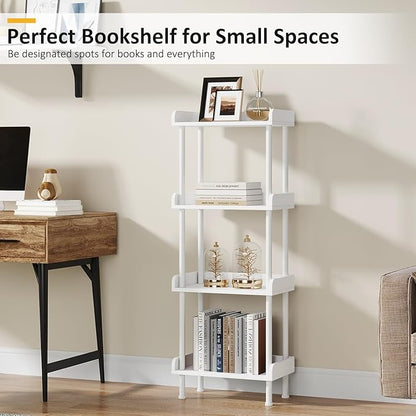 Bookcase 4 Tier Bookshelf - Vintage Small Bookshelf for Small Spaces, Wooden Book Shelf Small Bookcase for Living Room Bedroom