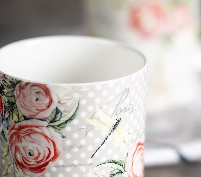 Maison d' Hermine Coffee Mug with Handles Tea Cups (12 Ounce, Pack of 2) | Fine Bone China Coffee Mugs for Hot Beverages Cappuccino Latte Home Restaurant Hotel Spring Summer -Champ De Mars